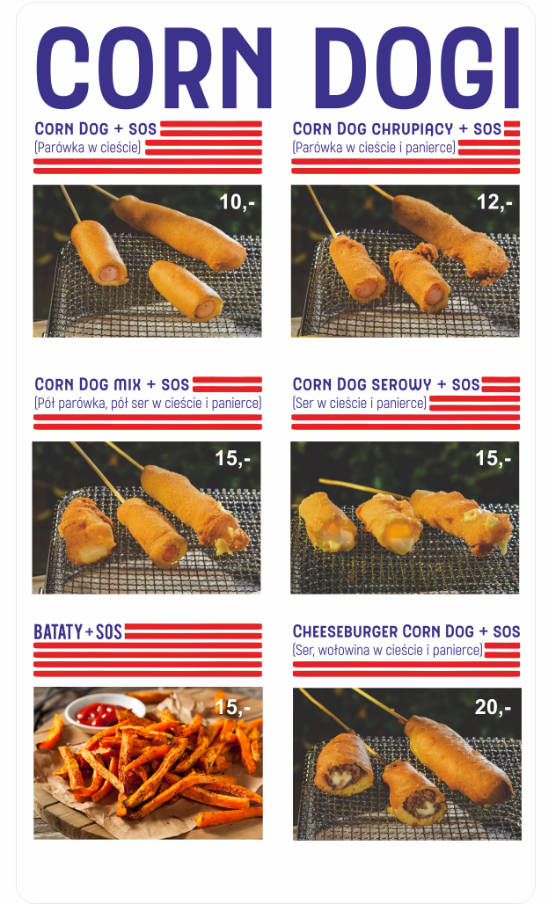 Cornn dogi z drogi menu